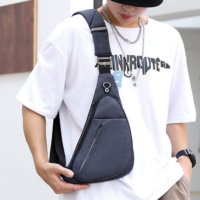Bolsa cruzadas de nailon antirrobo para hombre, de pecho deportiva para correr y viajar (azul izquierda)