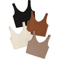 thumbnail image 1 of Camiseta sin mangas con cuello en V para mujer, 4 piezas, básica, acanalada Negro Beige Khaki Brown M Negro Beige Khaki Brown M Xishao ropa, 1 of 2