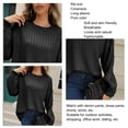 thumbnail image 3 of Suéter de punto acanalado con cuello redondo para mujer Otoño Invierno Suelto Casual Color puro Suéter para ir de compras Negro S, 3 of 4