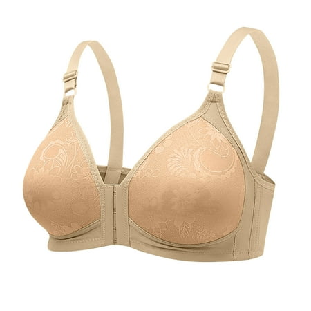 Gnurob Women s Plus Size Lace Bras Full Coverage Bralette Front Closure Bralettes Unpadded Wireless Minimizer Bra Adjustable Strap Underwear Clearance Deals Beige 3X-Large