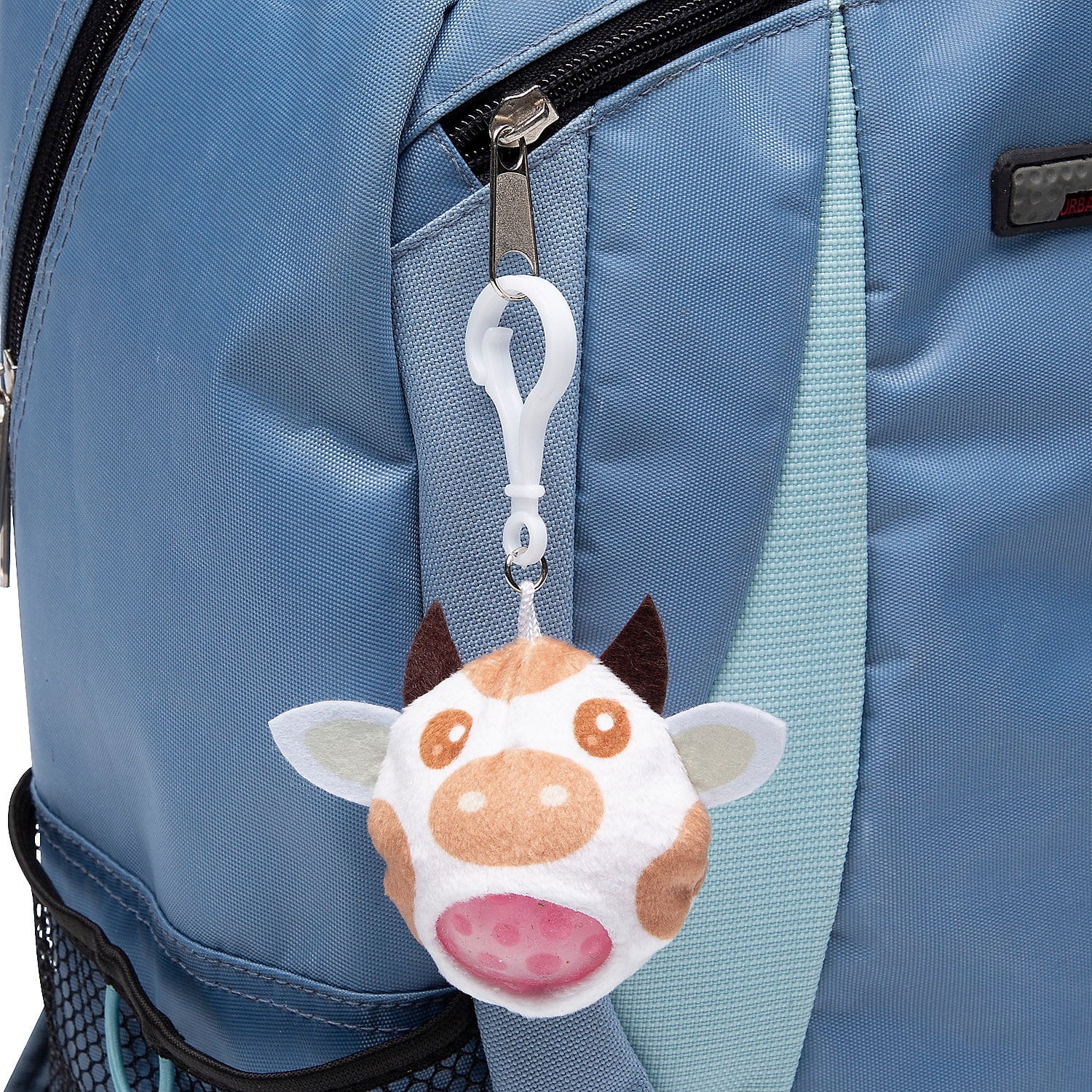 Fun Express Stuffed Cow Gel Bead Squeeze Toy Backpack Clip Keychains
