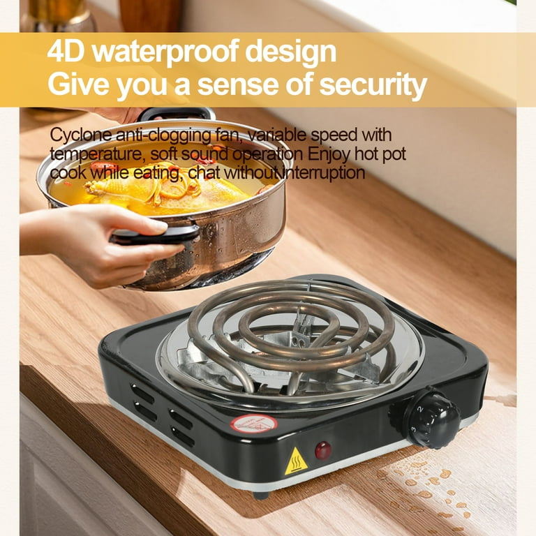 Portable 1000W Single Electric Burner Hot Plate 5 Level Adjustable Temperature 110V Camping Dorm Heating Cooking Stove Stainless Steel, Size: 8.3 x