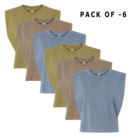 American Apparel- Garment Dyed Women s Heavyweight Muscle Tee | Casual T-Shirt for Women Crew Neck in Assorted Colors 6 oz 100% cotton 6 Pack Size L