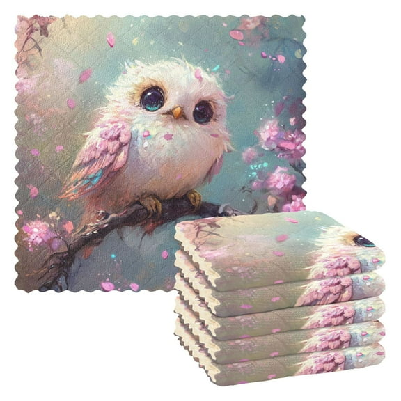 6 Pieces of Kitchen Towels 11x11Inch Kitchen Dish Cloths Kitchen Dish Towels Reuseable Cleaning Cloths Super Beautiful Owl