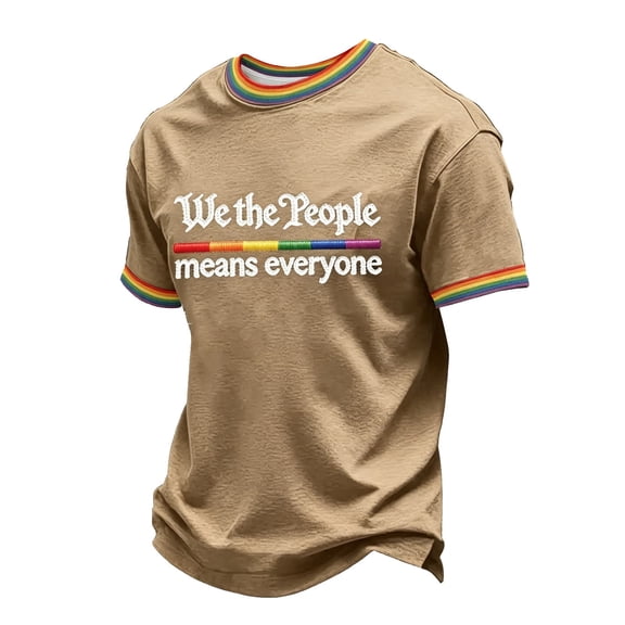 Men's We The People Means Everyone Simple Rainbow Stripe Pride Funny Tshirts Casual Short Sleeve Crew Neck Graphic Tees