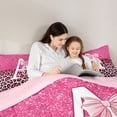 thumbnail image 4 of Manfei Cute Letter A Twin Comforter Sets,Pink Leopard Print Bedding Set,Pink Reversible,2pcs,1 Comforter and 1 Pillowcase, 4 of 7