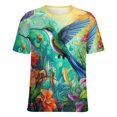 thumbnail image 5 of Flower Hummingbird Womens Tops Women's Fashion Casual Short Sleeve Flower Print Round Neck Pullover Top Blouse, 5 of 6