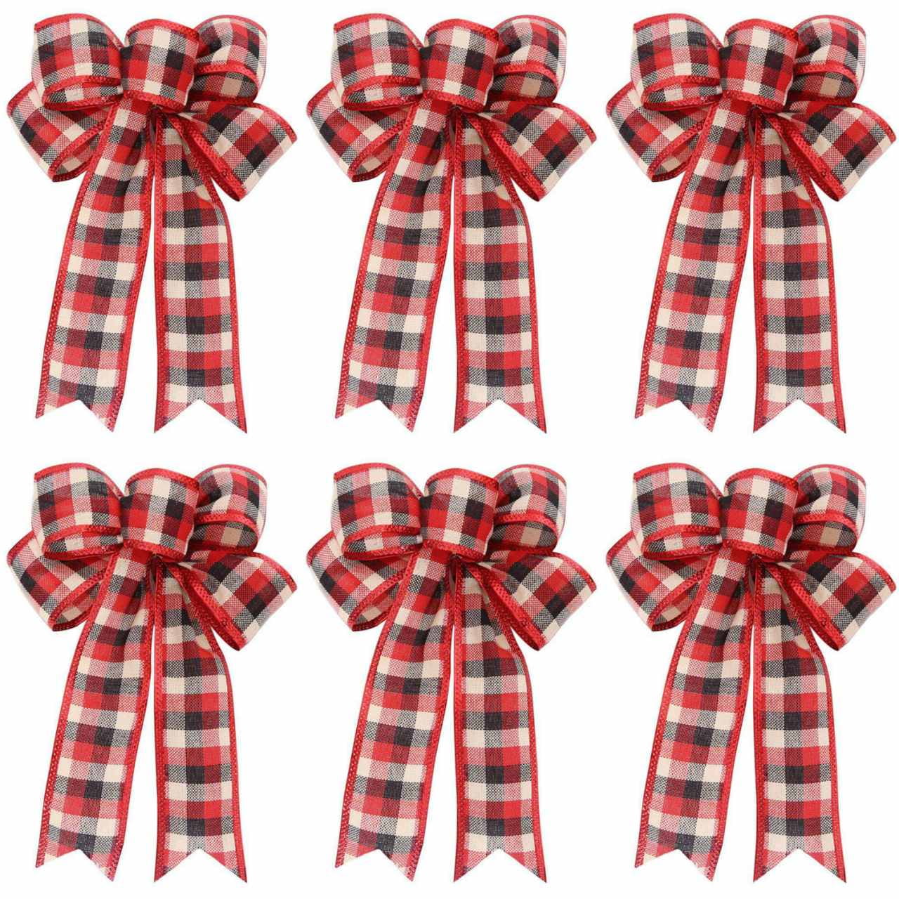 6 Pieces Large Christmas Wreath Bow Buffalo Plaid Christmas Bow Xmas