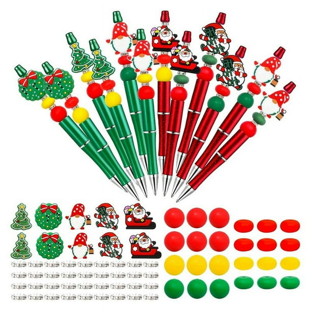 Bolígrafos con Cuentas para Navidad, Bolígrafos con Cuentas con 12 Espaciadores de Silicona con Forma de Papá para Material de Oficina Escolar para Navidad