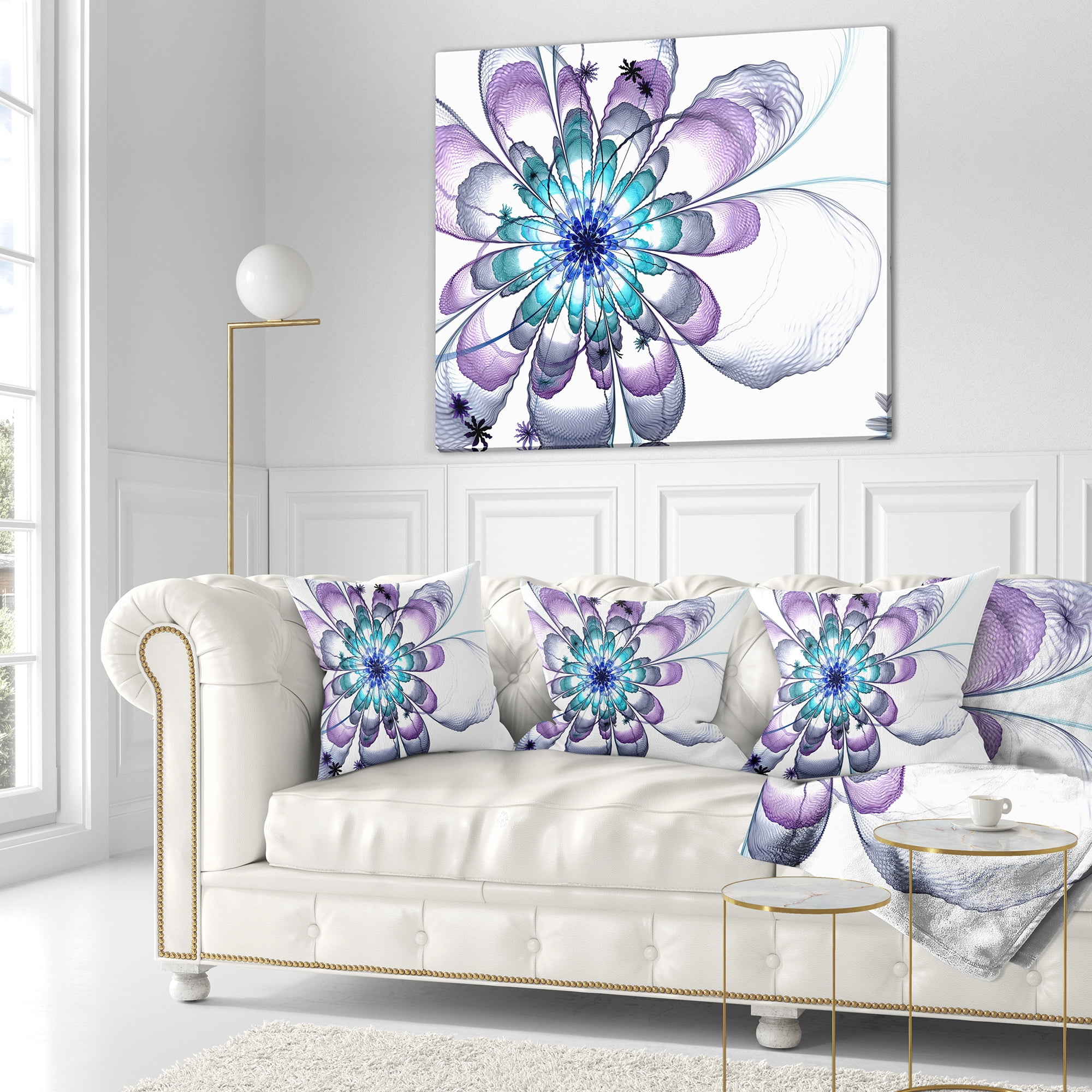 Designart Fractal Flower Light Blue - Floral Throw Pillow - 18x18