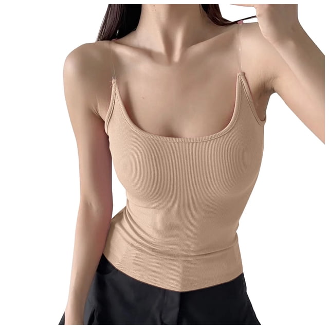 Camiseta sexy sin mangas con tirantes para mujer - Top corto ajustado con relleno extraíble, sujetador deportivo sin costuras para yoga