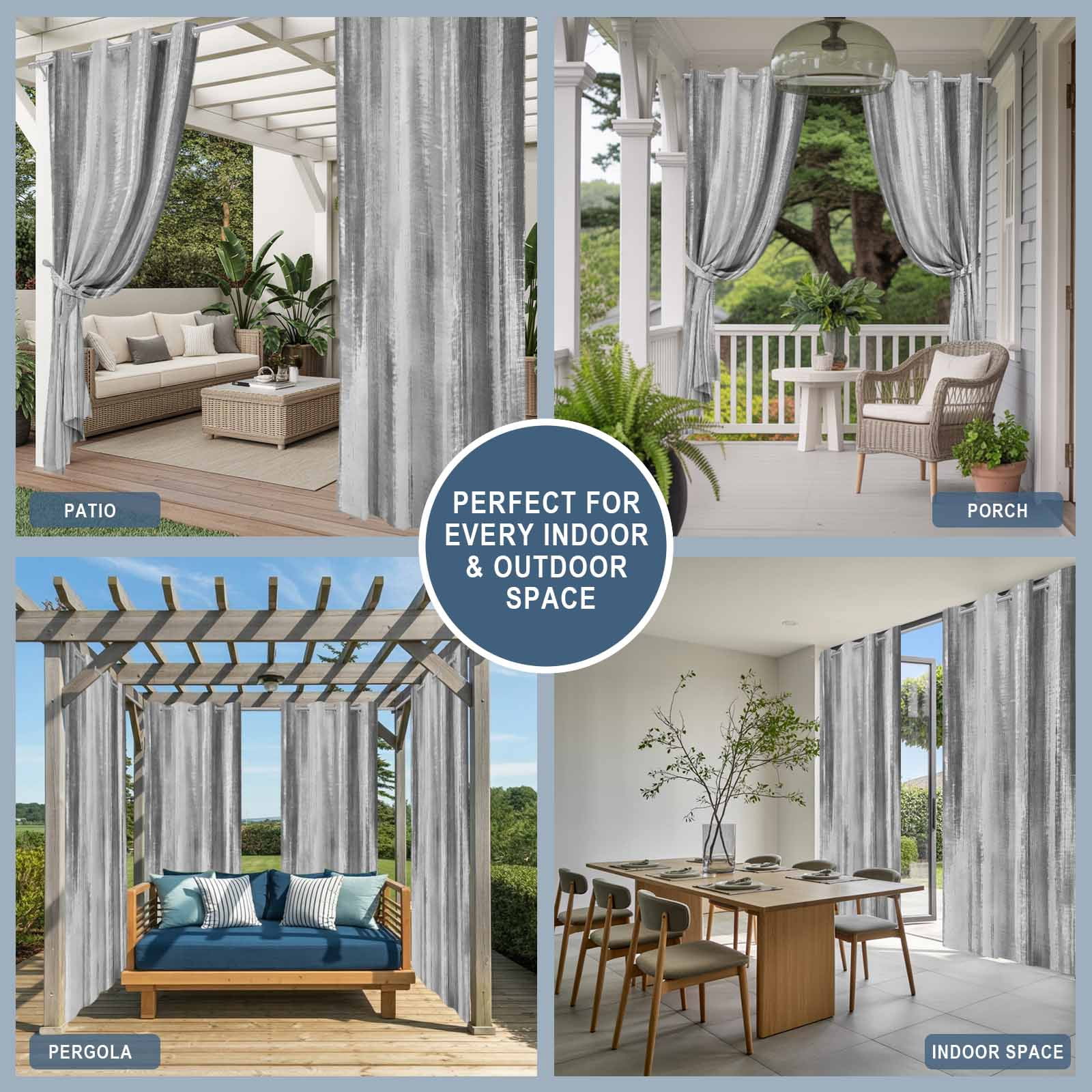Grey Paint Outdoor Curtains for Patio, Modern Abstract Dark Grey Stripes Sunshade Privacy Drapes Grommet Waterproof Outside Curtains for Porch/Cabana/Balcony 54"x 95", 2 Panel
