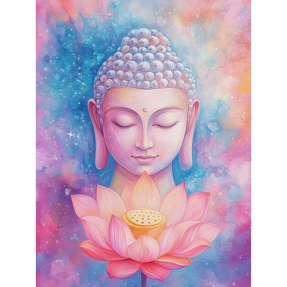 5D DIY Diamond Painting Set "Buddha, Lotus" Round Diamond Art Crafts for Adults, Suitable for Wall Decoration, Bedroom and Home Decoration