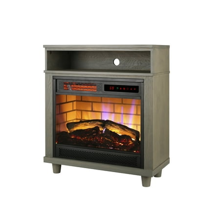 Mainstays 26&amp;#39;&amp;#39; Freestanding Wood Mantel Fireplace Heater, Grey Finish, FP404RN