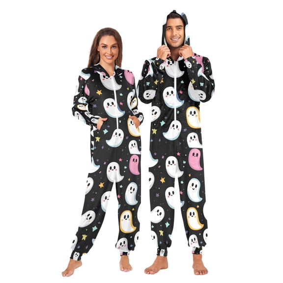 FORMRS Onesies Pajama for Adults Unisex Hoodie Winter Jumpsuit One Piece Sleepwear, Sizes S-2XL, White Halloween Ghost