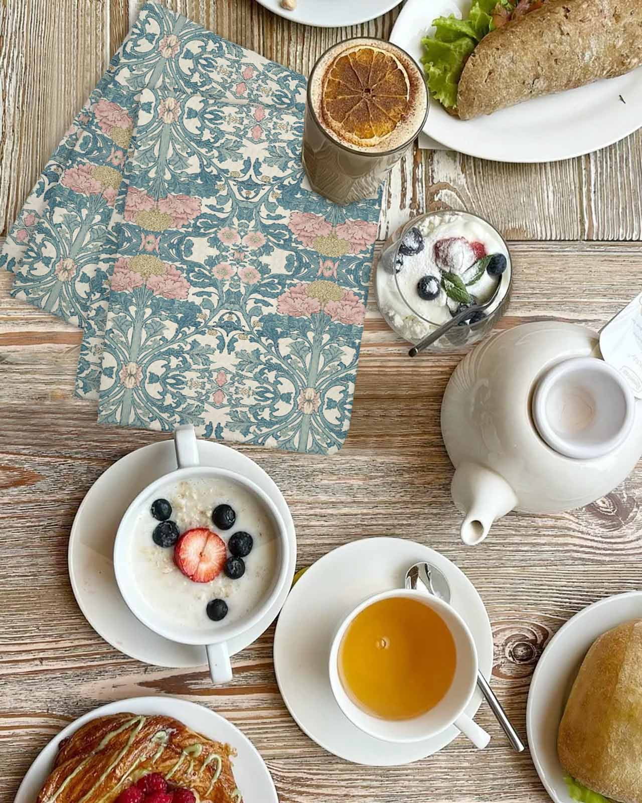 Teal Pink Hand Towels Set, Waffle Weave Kitchen Towels 2 Pieces, Vintage Floral Watercolor Boho Ethnic Microfiber Hair Face Bath Tea Towel Absorbent Quick Drying Cleaning Dish Cloths, 15.7"x23.6"