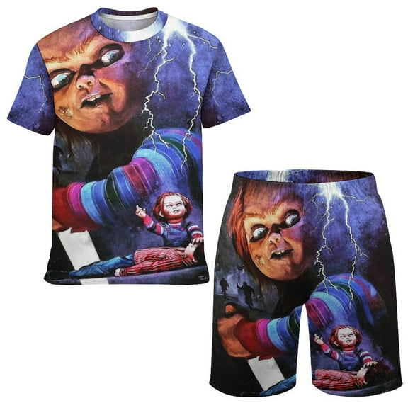 Bride Of Chucky Boys Girls Short Sleeve Mesh T-Shirt And Shorts Outfit Set Summer Clothes Set for Kids