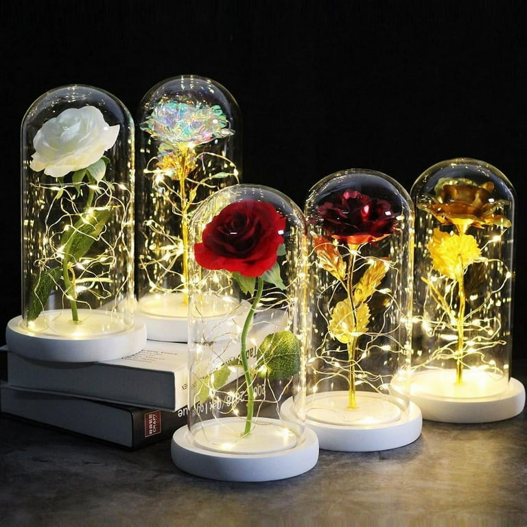 Eternal Flower Fake Flowers Enchanted Rose in Glass Dome Rose