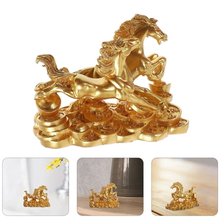STRANDCHIC Golden Resin Horse Statue for Home Decor, Elegant Running Horse Sculpture with Stable Base, Luxury