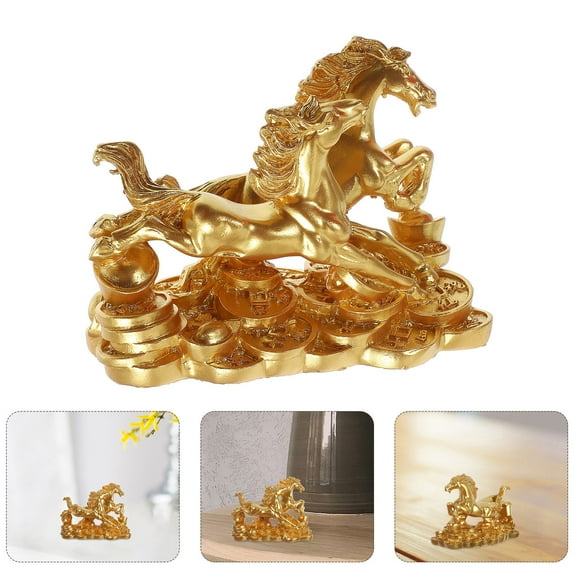 STRANDCHIC Golden Resin Horse Statue for Home Decor, Elegant Running Horse Sculpture with Stable Base, Luxury