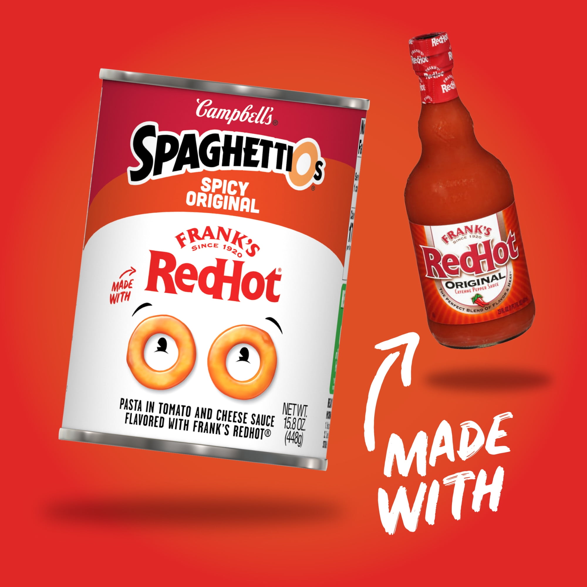 SpaghettiOs Spicy Original Made with Frank's RedHot, Canned Pasta, 15.8 oz Can