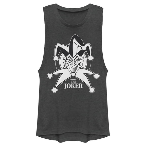 Junior's Batman Joker Emblem  Festival Muscle Graphic Tee Charcoal 2X Large