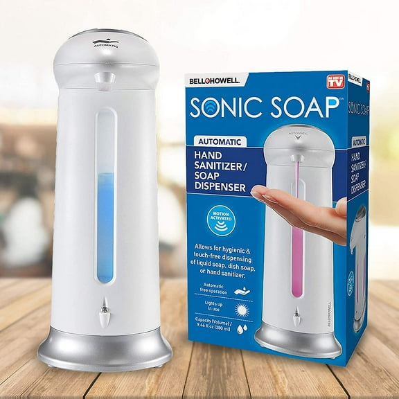 Sonic Soap Automatic Touch Free Soap Hand Sanitizer Dispenser Motion Activated 9.5 fl oz for Kitchen Bathroom Waterproof
