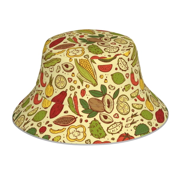 Fotbe Fruits And Vegetables Sombrero Tipo Pescador con Estampado – Sombrero de Sol de Algodón de Moda para Playa, Golf, Pesca
