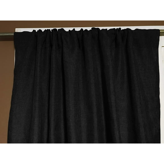 Faux Burlap Texture Polyester Solid Single Curtain Panel 58 Inch Wide Black