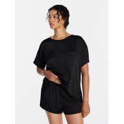 Womens Short Sleeve Stretch Satin Top and Shorts Pajama Set, 2-Piece, Sizes XS-3X