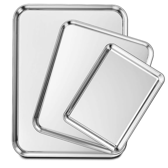 USIONE 3 Piece Heavy Duty Stainless Steel Baking Sheet Set, 9/12/16 inch Non-Toxic Oven & Dishwasher Safe Cookie Pans for Cakes, Easy Clean Bakeware