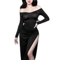 thumbnail image 5 of Women Sexy Long Sleeve High Slit V Neck Dress Wedding Party Club Dresses, 5 of 6
