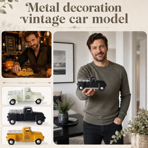 Vintage Farmhouse Decor Black Metal Classic Truck Model 8X4X3.5 Inch Retro Home Decor Table Centerpiece for Shelf Mantel Office Desktop 1 Piece