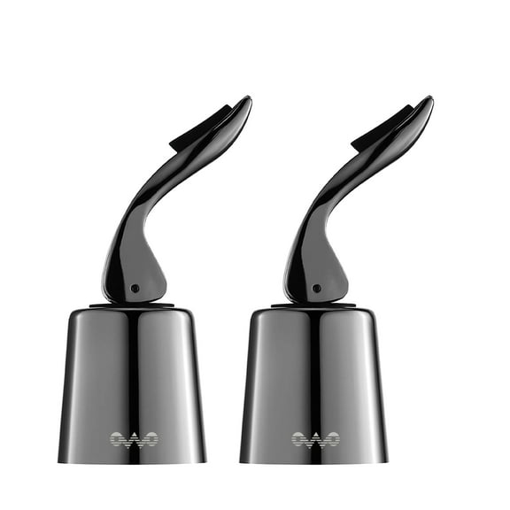 OWO Wine bottle Stopper, Wine Saver with Silicone, Decorative Wine Preserver, Wine Toppers Stopper,Reusable Wine Cork Keeps Wine FreshMetal Black, 2 Pack)