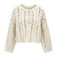 thumbnail image 5 of CAIXIA Fall Sweaters For Women Solid Button Detail Short Long Sleeve Pullover Tops Basic Clothes Loose Shirts Daily Work Outfits Fall Winter Clothes,Beige, 5 of 6