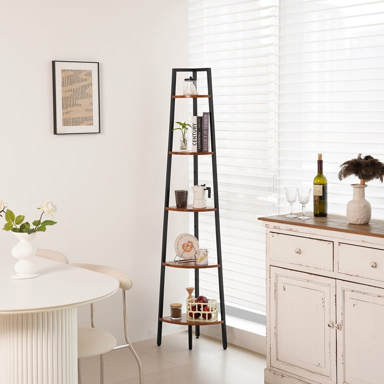 Yoobure 5 Tier Ladder Corner Bookcase, Brown photo 4