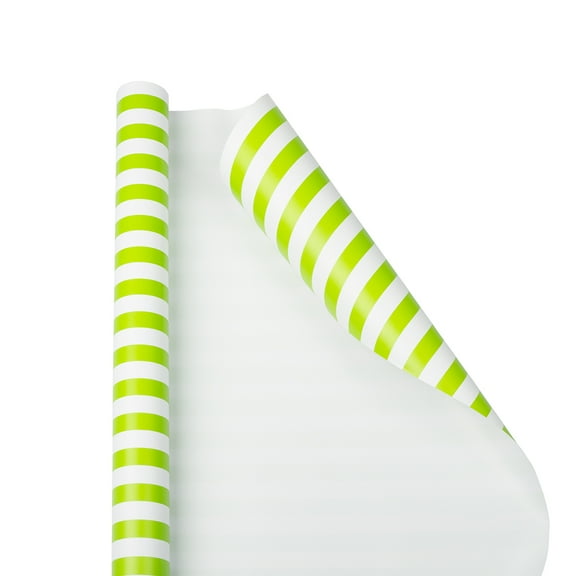 JAM Paper Stripe Wrapping Paper, 50 Sq ft Total, Lime Green & White, 2 Rolls per Pack