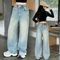 thumbnail image 2 of FYDUU Teen Girls Baggy Jeans Fashion Cute Denim Pants Elastic Waist Wide Leg Jeans Casual Stretch Denim Trousers With Pockets Leisure Versatile, 2 of 7