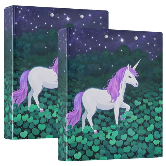 joogoo Unicorn Hardcover 3 Ring Binder 1.5" Round Rings Interior Pockets Binders Organizer 2 Pack