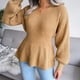 thumbnail image 1 of Lantern Sleeve Tight Waist Sweater, Skin Friendly Women Autumn Winter Knitted Sweater For Home, 1 of 7