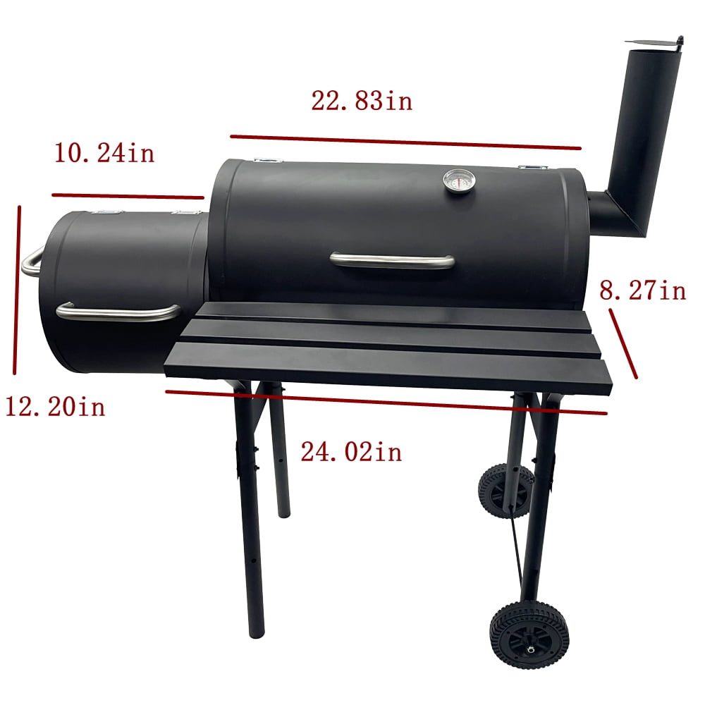 30" Domestic BBQ Charcoal Grill Offset Smoker with Cover Work Space for Outdoor Camping Patio Cooking Backyard Party Black