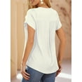 thumbnail image 3 of Amoretu Women Casual Pleated Tops Petal Cap Sleeve V Neck Tee Blouse White M, 3 of 4