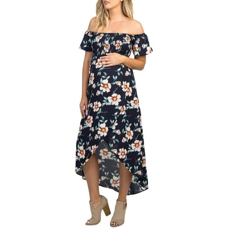 

Pregnancy Dress Short Sleeve Off-shoulder Flower Print Large Swing Maternity Dress