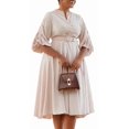 thumbnail image 1 of Women's Satin Mock Neck Flounce Long Sleeve Ruffle Hem A Line Mini Short Dress, 1 of 8