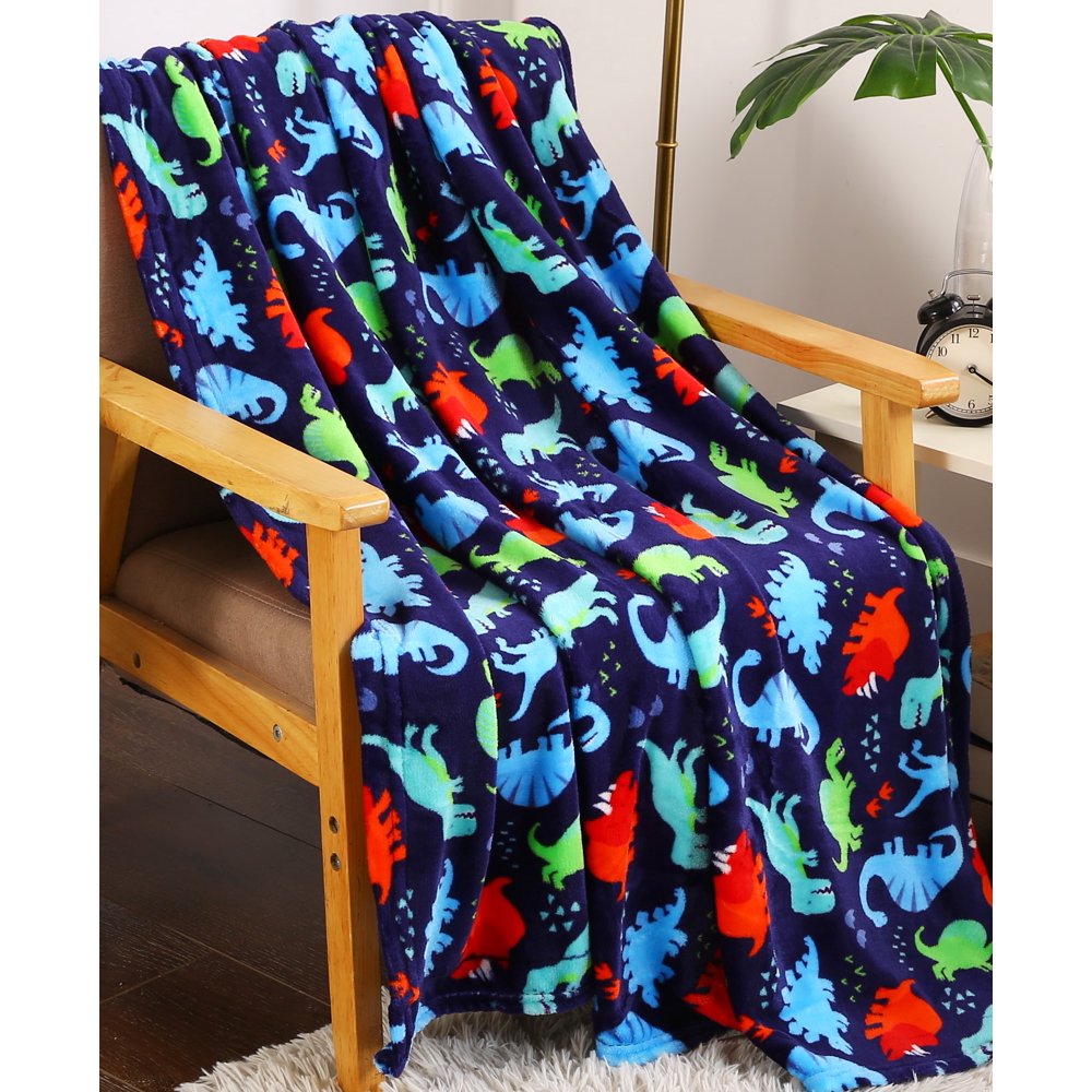 Summertime Whimsy Plush Fleece Throw Blanket (50" x 60") Dino Time