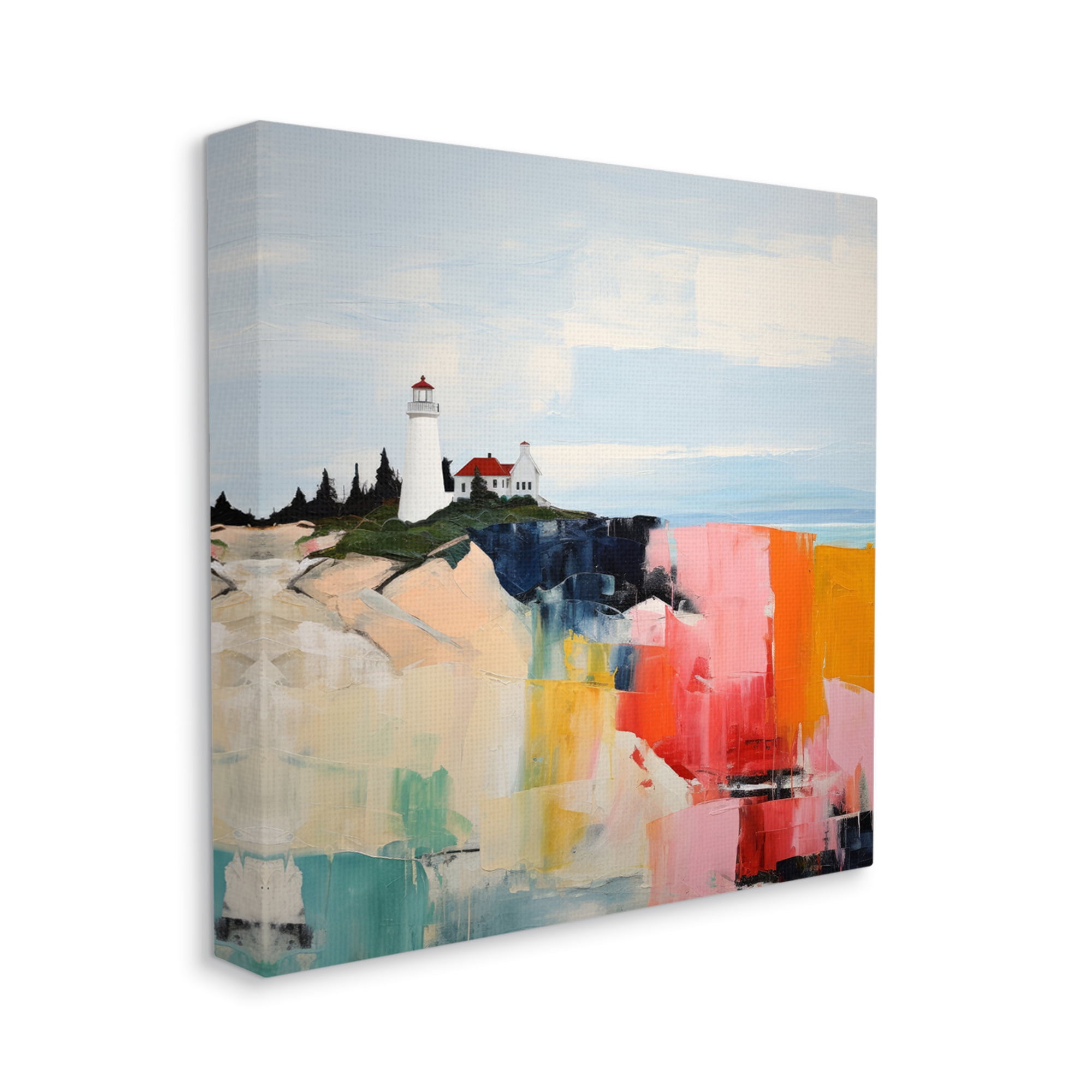 Stupell Industries Abstract Lighthouse View Landscape Painting Gallery Wrapped Canvas Art Print Wall Art, 36 x 36