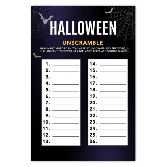 Koyal Wholesale 4x6 Halloween Birthday Party Games, Halloween How Many Words Can You Make Game Cards, Bats & Spiders, 24-Pack