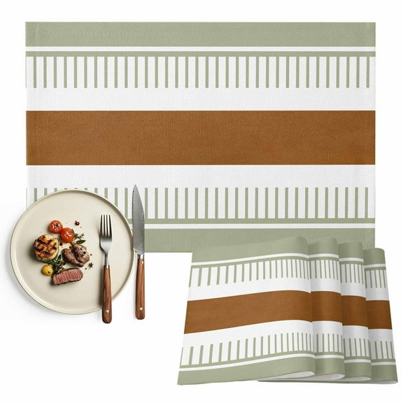 Placemats Set of 4, Sage Green Boho Placemats Set of 4, Brown Stripes Bohemian Style Tablemats Washable Placemat Table Decoration for Kitchen Table Dinner Party Home Decor Indoor Outdoor 13x19 Inch
