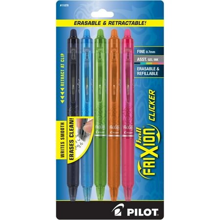 Pilot FriXion Clicker Erasable Gel Pens, Fine Point, Asst Ink, 5 Pk, 323981061