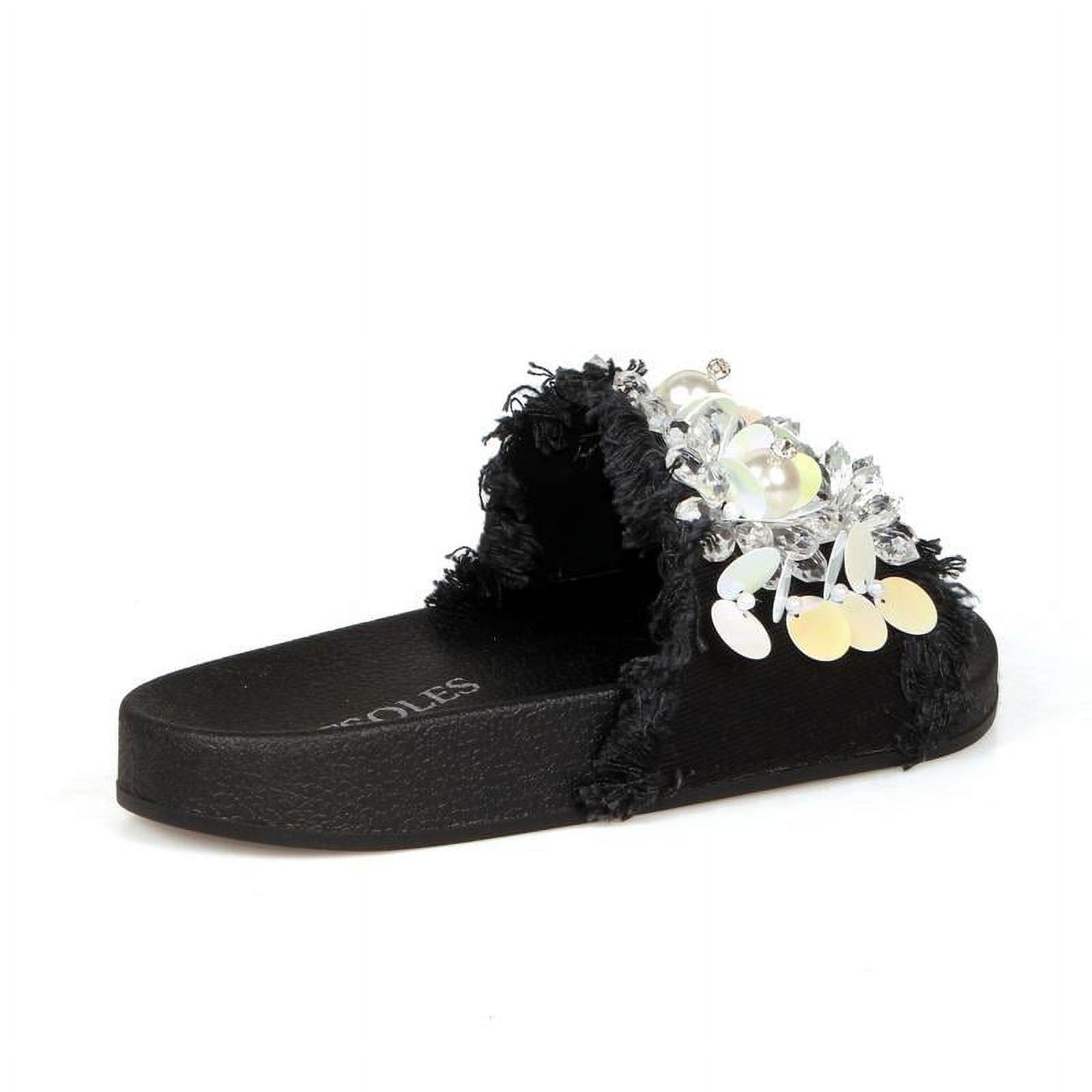 Hotsoles Women's Frayed Denim Beaded Slide Sandals - Walmart.com